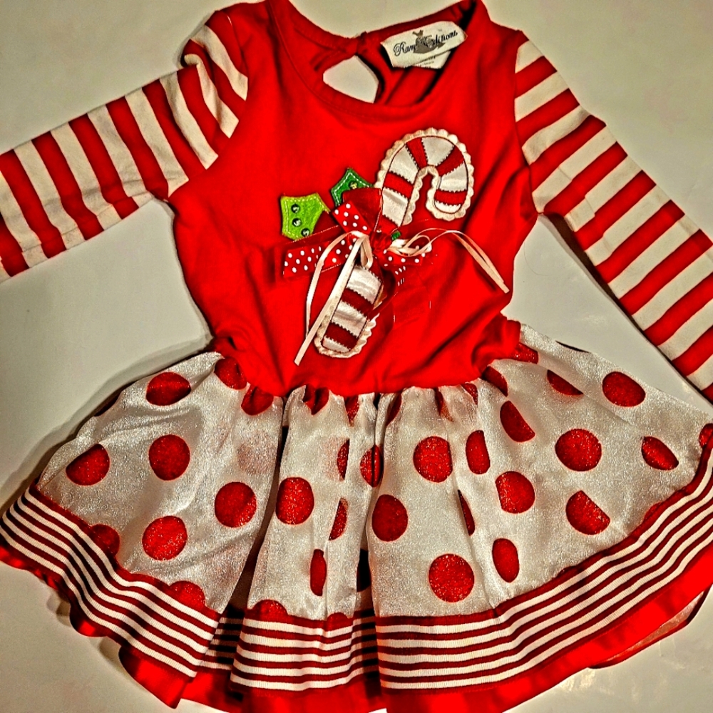 Rave Editions CandyCane top/red poky dot bottom, red/white sleeve Dress